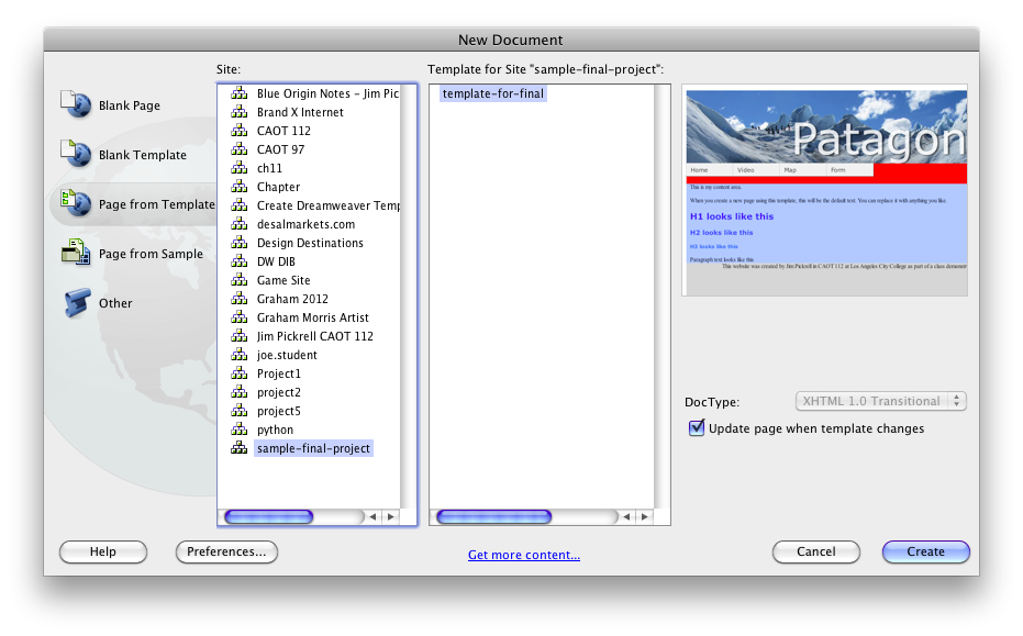 new file from template